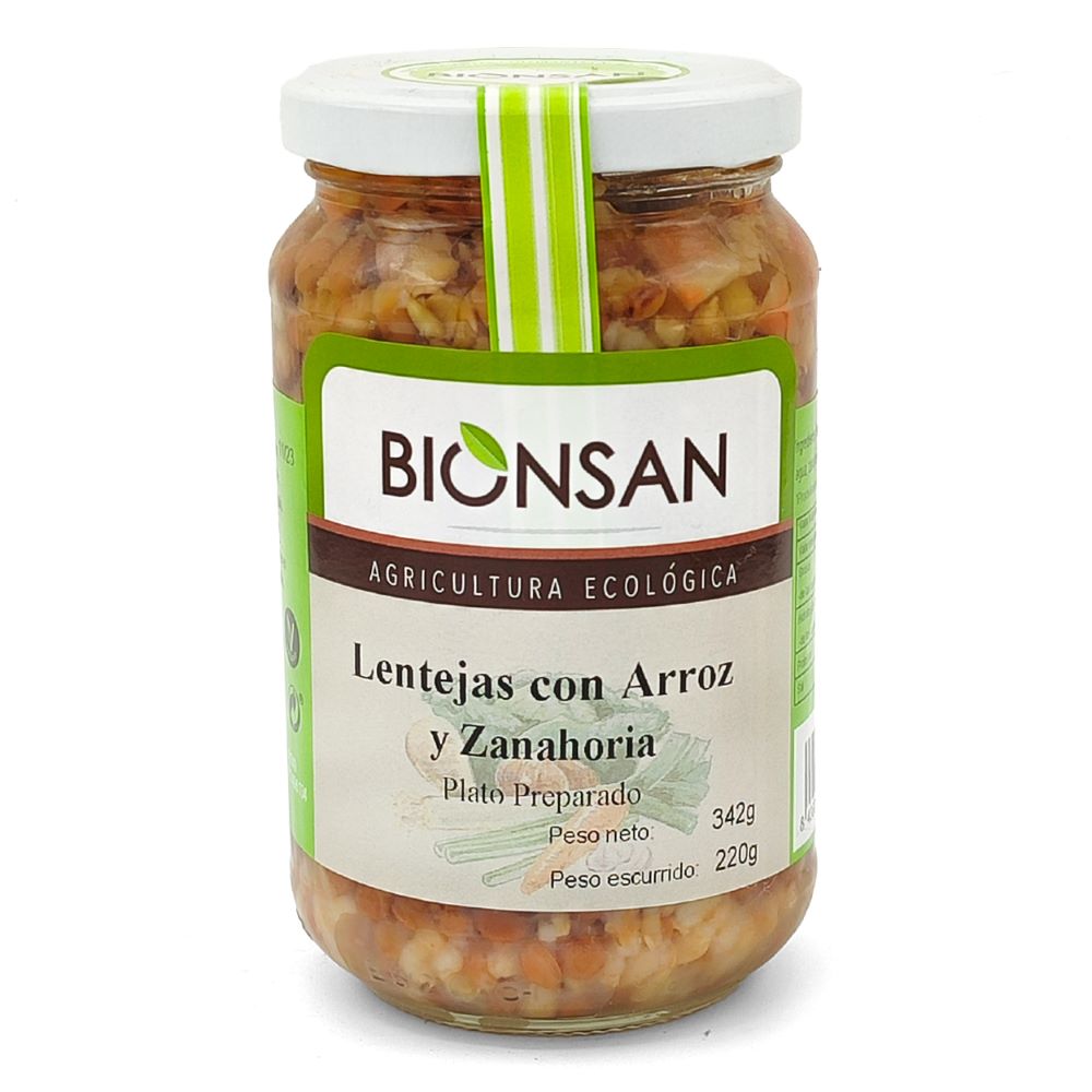 Lentejas con Arroz Integral y Zanahoria Ecológicas 370gr.