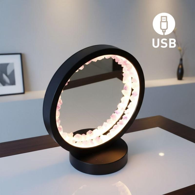 LÁMPARA/ESPEJO DE MESA KUNUGI DE AMATISTA - USB - 1 INTENSIDADES - NEGRA