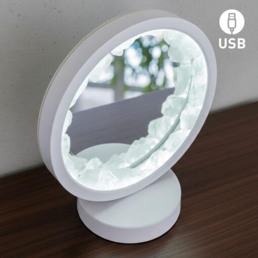 LÁMPARA/ESPEJO DE MESA KUNUGI DE CUARZO (CRISTAL DE ROCA) – USB – 1 INTENSIDADES – BLANCA