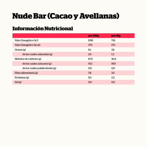 Alternative view of NUDE CACAO Y AVELLANAS 45 GR.