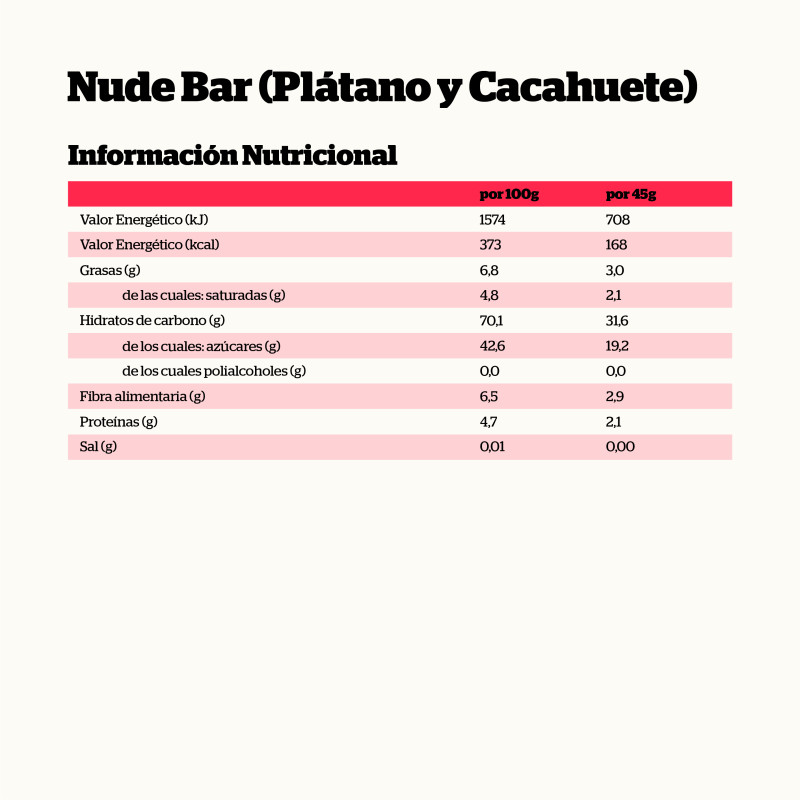 NUDE PLÁTANO Y CACAHUETE 45 GR. - Imagen 2