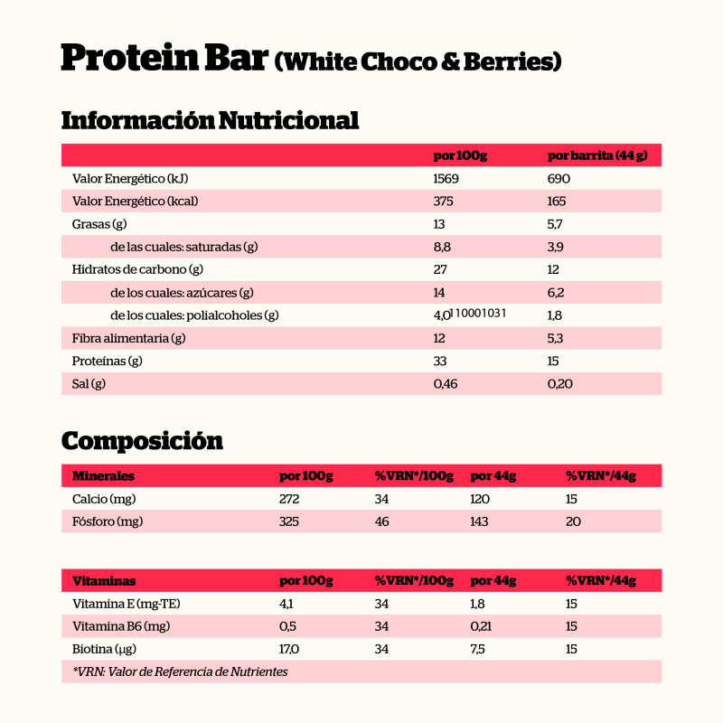 BARRITA PROTEICA CHOCOLATE BLANCO Y FRUTOS ROJOS 44 GR. - Imagen 2