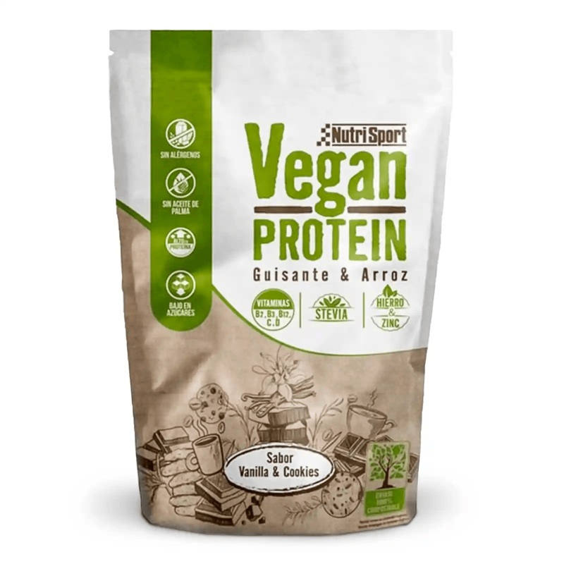VEGAN PROTEIN PROTEÍNA VEGETAL DE GUISANTE Y ARROZ SABOR VAINILLA Y COOKIES 468gr.