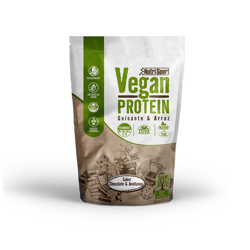 VEGAN PROTEIN PROTEÍNA VEGETAL DE GUISANTE Y ARROZ SABOR CHOCOLATE Y AVELLANA 468gr.