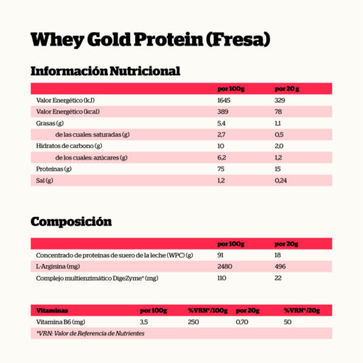WHEY GOLD PROTEIN FRESA 500gr. - Imagen 2