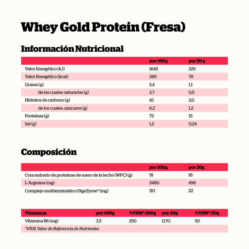 WHEY GOLD PROTEIN FRESA 500gr. - Imagen 2
