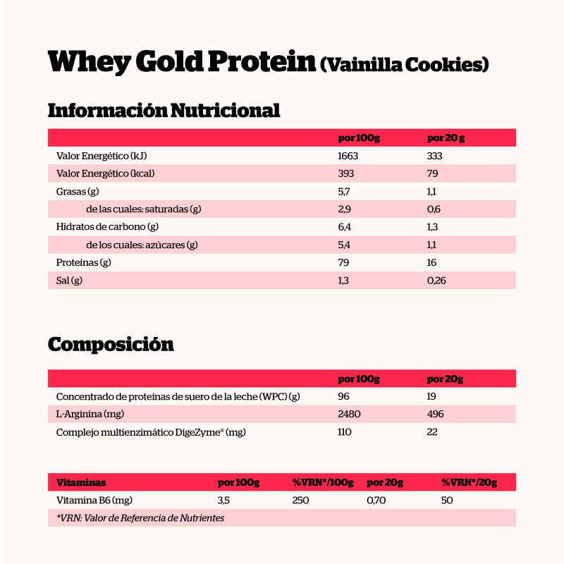WHEY GOLD PROTEIN VAINILLA COOKIES 500gr. - Imagen 2