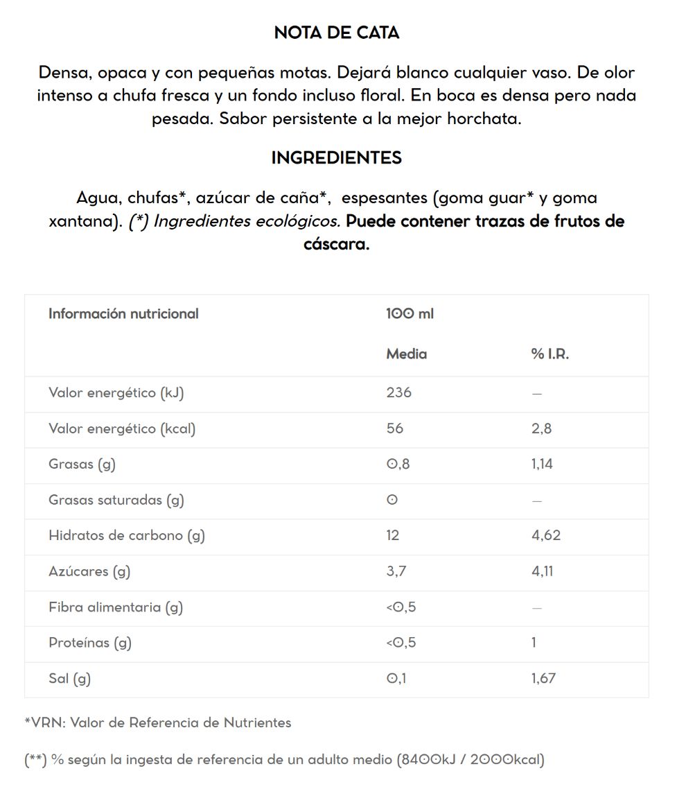 HORCHATA DE CHUFA SIN LACTOSA - 1L. - Imagen 2