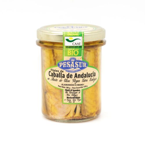 FILETES DE CABALLA DE ANDALUCÍA EN ACEITE DE OLIVA VIRGEN EXTRA ECOLÓGICO - 195gr.