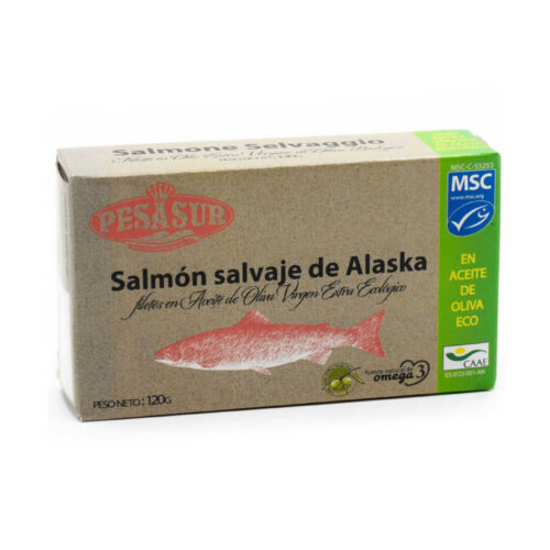 FILETES DE SALMÓN SALVAJE DE ALASKA MSC EN ACEITE DE OLIVA VIRGEN EXTRA ECOLÓGICO - 120gr.