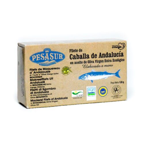 FILETES DE CABALLA DE ANDALUCÍA EN ACEITE DE OLIVA VIRGEN EXTRA ECOLÓGICO - 120gr.