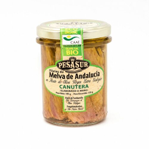 FILETES DE MELVA CANUTERA DE ANDALUCÍA EN ACEITE DE OLIVA VIRGEN EXTRA ECOLÓGICO - 195gr.