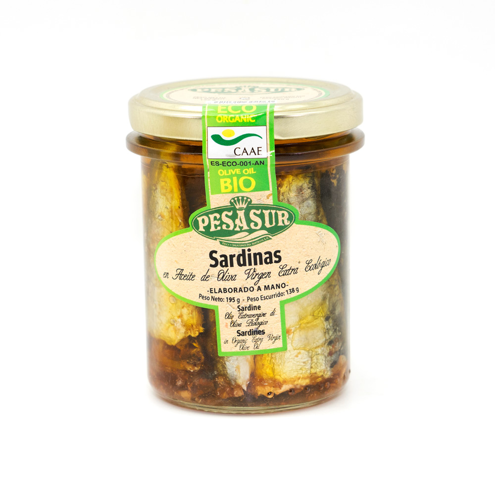 SARDINAS 3/4 PIEZAS EN ACEITE DE OLIVA VIRGEN EXTRA ECOLÓGICO - 195gr.