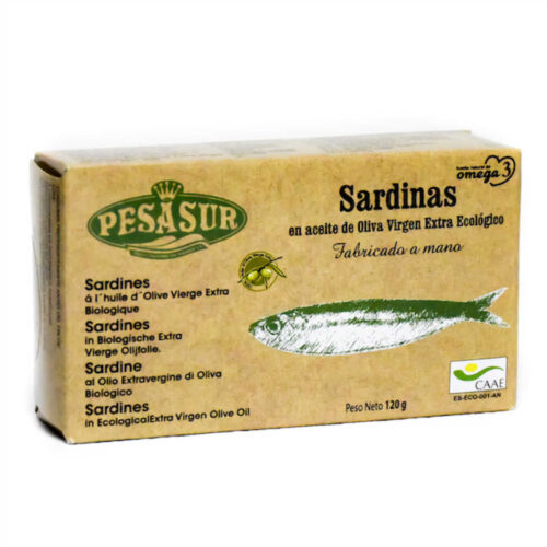 SARDINAS 3/4 PIEZAS EN ACEITE DE OLIVA VIRGEN EXTRA ECOLÓGICO - 120gr.