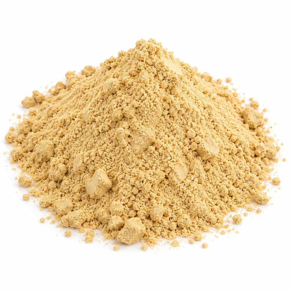 Jengibre polvo 1 kg seco sobre fondo blanco